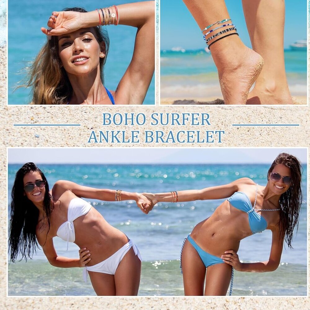 24 Pieces Waterproof String Bracelets for Women Surfer Wave Boho Bracelet Adjust - Picture 3 of 9